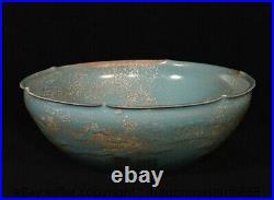 8.4 Marked Old Chinese Ru Kiln Porcelain Gilt Word Dragon Beast Flower Bowl