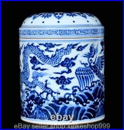 8.4 Ming Xuande Chinese Blue White Porcelain Dragon Phoenix bird cover jar pot