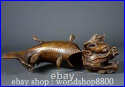 8.4 Old Chinese Copper Bronze Dynasty Dragon Fish Statue Sculpture