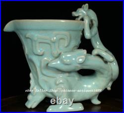 8.4Old Song Dynasty Ru Kiln Porcelain Dragon Phoenix Jue Cup Goblet Wine vessel 8.4Old Song Dynasty Ru Kiln Porcelain Dragon Phoenix Jue Cup Goblet Wine vessel