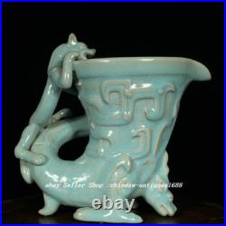 8.4Old Song Dynasty Ru Kiln Porcelain Dragon Phoenix Jue Cup Goblet Wine vessel 8.4Old Song Dynasty Ru Kiln Porcelain Dragon Phoenix Jue Cup Goblet Wine vessel