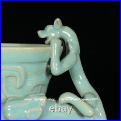 8.4Old Song Dynasty Ru Kiln Porcelain Dragon Phoenix Jue Cup Goblet Wine vessel 8.4Old Song Dynasty Ru Kiln Porcelain Dragon Phoenix Jue Cup Goblet Wine vessel