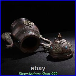 8.6 Chinese Dynasty Copper inlay Gems Palace Dragon Beast Head Flagon Wine pot