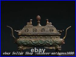 8.6'' Collection Old Chinese Bronze Dynasty Dragon Beast Incense Burner Censer