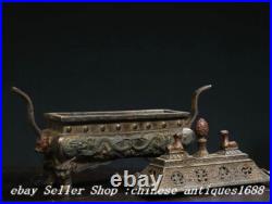 8.6'' Collection Old Chinese Bronze Dynasty Dragon Beast Incense Burner Censer