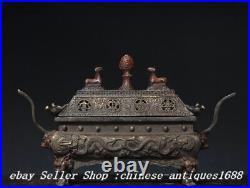 8.6'' Old Chinese Ancient Bronze Dynasty Dragon Beast Incense Burner Censer