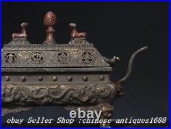 8.6'' Old Chinese Ancient Bronze Dynasty Dragon Beast Incense Burner Censer