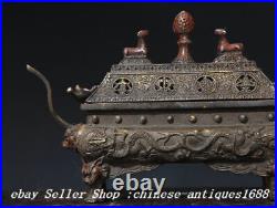 8.6'' Old Chinese Ancient Bronze Dynasty Dragon Beast Incense Burner Censer