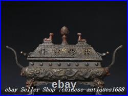 8.6'' Old Chinese Ancient Bronze Dynasty Dragon Beast Incense Burner Censer