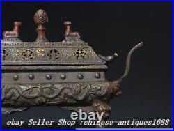 8.6'' Old Chinese Ancient Bronze Dynasty Dragon Beast Incense Burner Censer