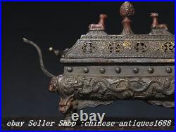 8.6'' Old Chinese Ancient Bronze Dynasty Dragon Beast Incense Burner Censer