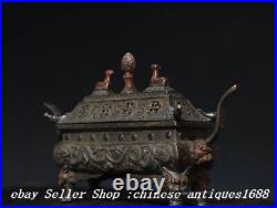 8.6'' Old Chinese Ancient Bronze Dynasty Dragon Beast Incense Burner Censer