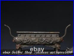 8.6'' Old Chinese Ancient Bronze Dynasty Dragon Beast Incense Burner Censer