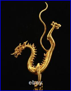 8.8 Antique Chinese Purple Bronze 24K Gold Gilt Dynasty Inverted Dragon Statue