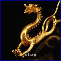 8.8 Antique Chinese Purple Bronze 24K Gold Gilt Dynasty Inverted Dragon Statue