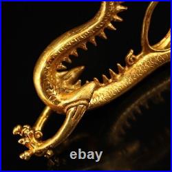 8.8 Antique Chinese Purple Bronze 24K Gold Gilt Dynasty Inverted Dragon Statue