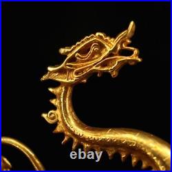 8.8 Antique Chinese Purple Bronze 24K Gold Gilt Dynasty Inverted Dragon Statue