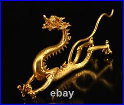 8.8 Antique Chinese Purple Bronze 24K Gold Gilt Dynasty Inverted Dragon Statue