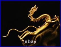 8.8 Antique Chinese Purple Bronze 24K Gold Gilt Dynasty Inverted Dragon Statue