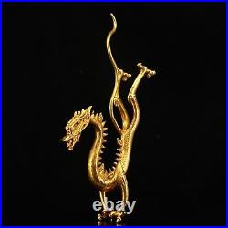 8.8 Antique Chinese Purple Bronze 24K Gold Gilt Dynasty Inverted Dragon Statue