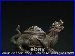 8.8 Chinese Ancient Bronze Dragon Turtle Statue Incense Burner Censer