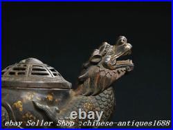 8.8 Chinese Ancient Bronze Dragon Turtle Statue Incense Burner Censer