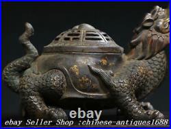 8.8 Chinese Ancient Bronze Dragon Turtle Statue Incense Burner Censer