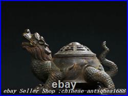 8.8 Chinese Ancient Bronze Dragon Turtle Statue Incense Burner Censer