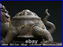 8.8 Chinese Ancient Bronze Dragon Turtle Statue Incense Burner Censer