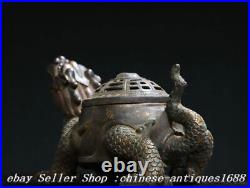 8.8 Chinese Ancient Bronze Dragon Turtle Statue Incense Burner Censer