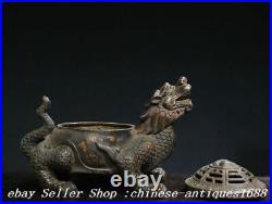 8.8 Chinese Ancient Bronze Dragon Turtle Statue Incense Burner Censer