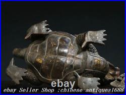 8.8 Chinese Ancient Bronze Dragon Turtle Statue Incense Burner Censer