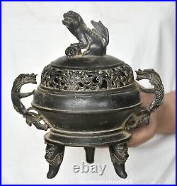 8.8 Marked Old Chinese Bronze Dynasty Palace Pixiu Dragon Ear incense burner