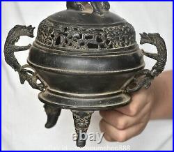 8.8 Marked Old Chinese Bronze Dynasty Palace Pixiu Dragon Ear incense burner