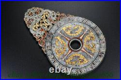 8.8 Old Chinese Hetian Jade Nephrite Lacquerware Dragon Beast Yu Bi Statue Pair