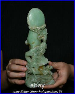 8.8 Old Chinese Natural Green Jade Carving Kwan-yin Guan Yin Goddess Dragon
