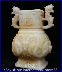 8.8 Old Chinese White Jade Carving Dynasty Palace Dragon Beast Wine Bottle