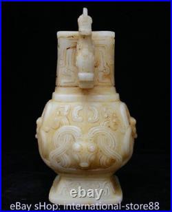8.8 Old Chinese White Jade Carving Dynasty Palace Dragon Beast Wine Bottle