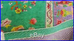 8'8 x 11'8 Antique Art Deco Chinese Dragon Oriental Carpet Green #16979