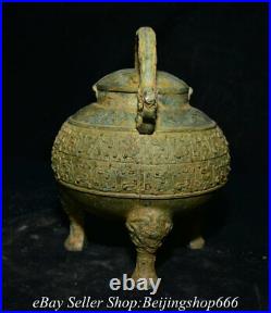 8 Antique Chinese Bronze Ware Shang Dynasty Dragon Pattern Portable Kettle Stat
