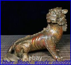 8 Antique Old Chinese Dynasty Bronze Gilt Feng Shui Dragon Beast Animal Statue