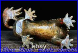 8 Antique Old Chinese Dynasty Bronze Gilt Feng Shui Dragon Beast Animal Statue