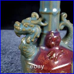 8 Antique Old Chinese Song Dynasty Jun Kiln Porcelain Dragon Zun Bottle Vase