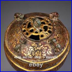 8 Antique Old Dynasty Bronze Ware Gold Dragon Pixiu Beast Incense Burner Censer 8 Antique Old Dynasty Bronze Ware Gold Dragon Pixiu Beast Incense Burner Censer