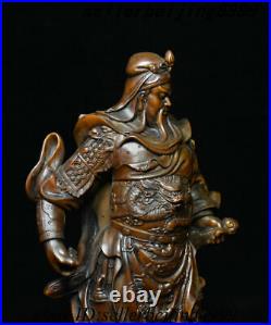 8 Chinese Boxwood Wood Carving Dragon Robe Guan Gong Guan Yu Warrior God Statue