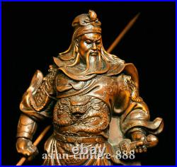 8 Chinese Folk Boxwood wood Carving Dragon Guan Gong Yu warrior figure Statue