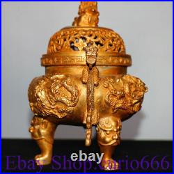 8 Marked Old China Copper Gilt Dynasty Palace Dragon Foo Dog Lion Censer