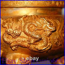 8 Marked Old China Copper Gilt Dynasty Palace Dragon Foo Dog Lion Censer