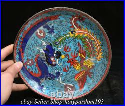 8 Marked Old Chinese Bronze Cloisonne Dynasty Dragon Phoenix Tray Plate