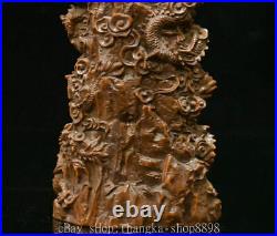 8 Old China Boxwood Hand Carving Kwan-yin Guan Yin 9 Dragon Goddess Statue